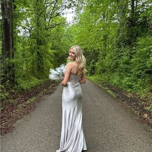 Elegant Silver Evening Gown